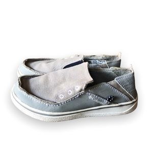 Columbia Boys Grey Leather and Canvas Slip On Boat Shoes/Loafers Sz. 1